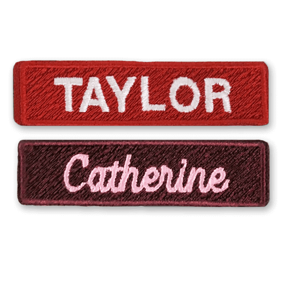 Red-And-Burgundy-LowProfile-Embroidered-Text-Emblems